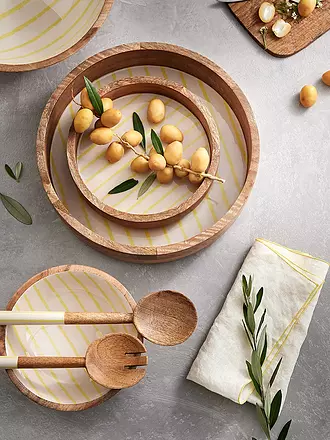 FYNCH-HATTON | Bandeja de madera pequeña de 22 cm SINGA con rayas de limón | 